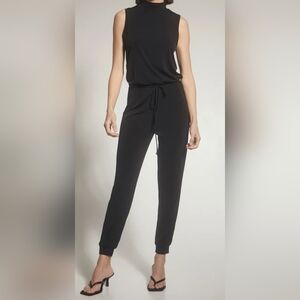 Lanston Black Sleeveless Turtleneck Jumpsuit Size Small Oversized Spandex